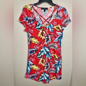 Derek Heart Pink and Red Floral Tropical Dress